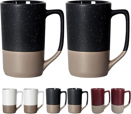 16 OZ Tall Coffee Mugs with Speckled, Large Diner Blcak Cups with Handle, Bulk Ceramic Cup for Porcelain Cup or Mug Lovers DIY Gifts, Safe for Dishwasher, Microwave, Set of 2 by NBABSR