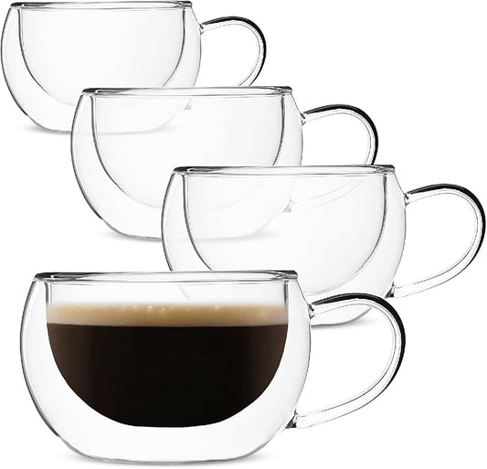 BTaT Insulated Coffee Cups - Set of 4 (9 oz, 270 ml), Double Wall Glass Tea & Latte Mugs