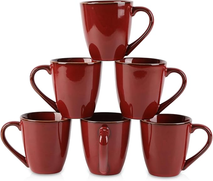 vicrays Coffee Mug Set, 12 Ounce, Set of 6, Ceramic Mug for Men, Women, Unique Glazed Mugs with Handle for Coffee, Tea, Milk, Cocoa, Cereal(Cherry Red) by VicraysCeramic