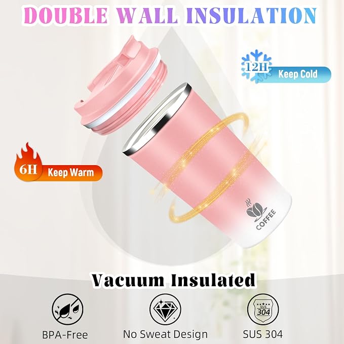 17oz Insulated Travel Coffee Mug with Flip Lid – Leakproof Stainless Steel Insulated Coffee Tumblers, Reusable Coffee Cup for Hot & Cold Drinks, Perfect for Camping & On-the-Go - Image 6