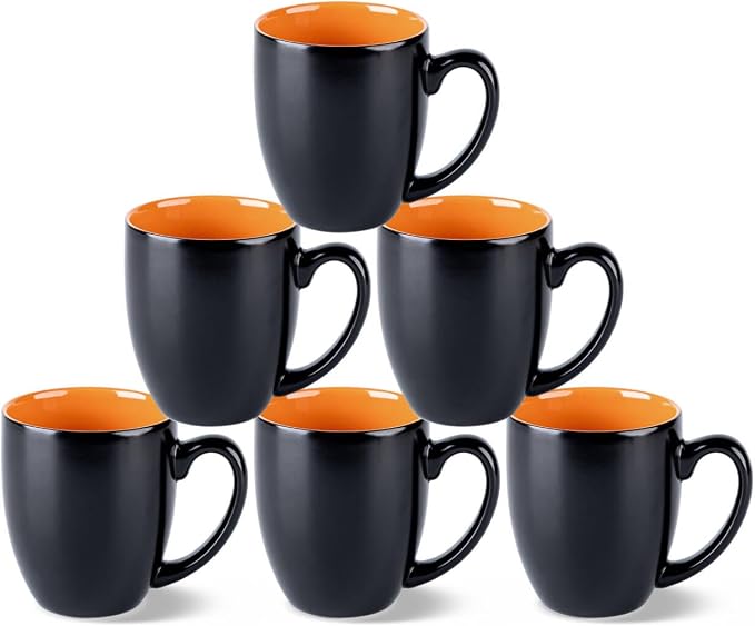 GBhome 16oz Coffee Mugs Set of 6, Large Ceramic Coffee Mugs for Man, Woman, Dad, Mom, Modern Coffee Mugs Set with handle for Tea/Latte/Cappuccino/Milk/Cocoa. Dishwasher&Microwave Safe,Orange by GBhome
