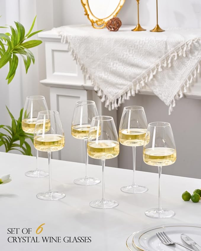 White Wine Glasses Set of 6, 15oz Crystal Wine Glasses for Red, White Wine, Long Stem Crystal Glasses with Unique Bottom Design, 440ml - Image 2
