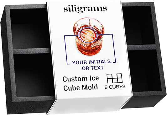 Siligrams Personalized Silicone Ice Cube Mold - Custom Ice Molds for Cocktails, Whiskey & Other Drinks - Great Customizable Gift (6 Cubes - Square)