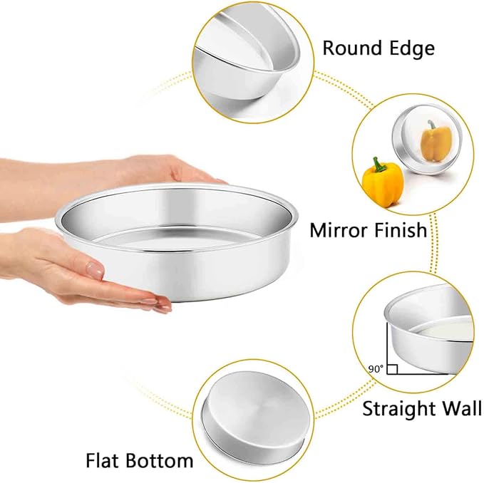 TeamFar Cake Pan, Stainless Steel Round Baking Tier Cake Pans Tins Set of 5 | 4''/6''/8''/9½''/11'' Layer Baking Tin, for Birthday Wedding Healthy & Heavy Duty, Mirror Finish & Dishwasher Safe - Set of 5 - Image 2