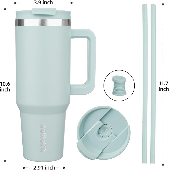 BJPKPK 40 oz Insulated Tumbler with Handle & Straw, Stainless Steel | Double Wall Vacuum Insulation, Leak Proof, BPA Free, Dishwasher Safe, Cupholder Friendly, Travel & Outdoor, Blue Haze - Image 3