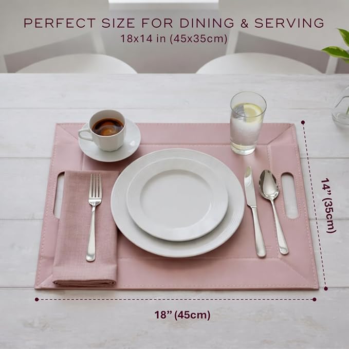 2-in-1 Serving Tray & Placemat | Faux Leather & Reversible | Lays Flat as a Placemat or Folds into an Ottoman Food Tray, Easy to Clean - Image 7