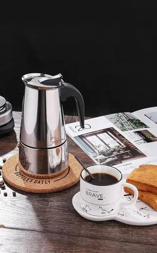 Espresso Maker 6 Cup Moka Pot Stainless Steel Percolator coffee pot, Compatible with Gas, Electric, Ceramic, and Induction stovetops(10 fl oz/300 ml)