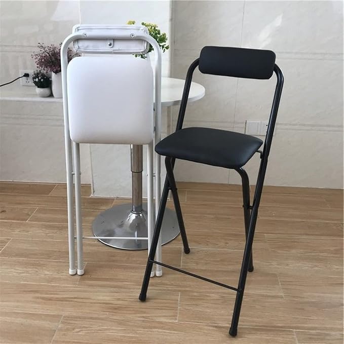 2 PC Collapsible Bar Chairs with Backrest Footrest,Folding Stool Padded Counter Height Bar Stool,Folding Tall Bar Stools for Kitchen Gameroom,Black,24inch - Image 3