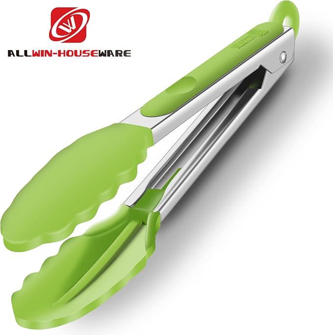 2 Pack Silicone Kitchen Tongs, 9 & 12 Inch, Stainless Steel, Light Green - Image 5