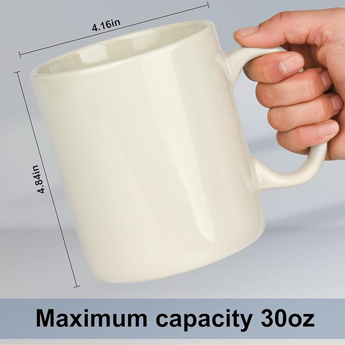 BYCNZB 30oz Super Large Ceramic Coffee Mugs Large Handles Set of 2 (Cream) - Image 2