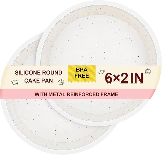CAKETIME 6 Inch Silicone Round Cake Pan with Metal Reinforced Frame Set of 2, Non-stick & BPA Free, Even Heat Distribution, Stackable & Dishwasher Safe by CAKETIME