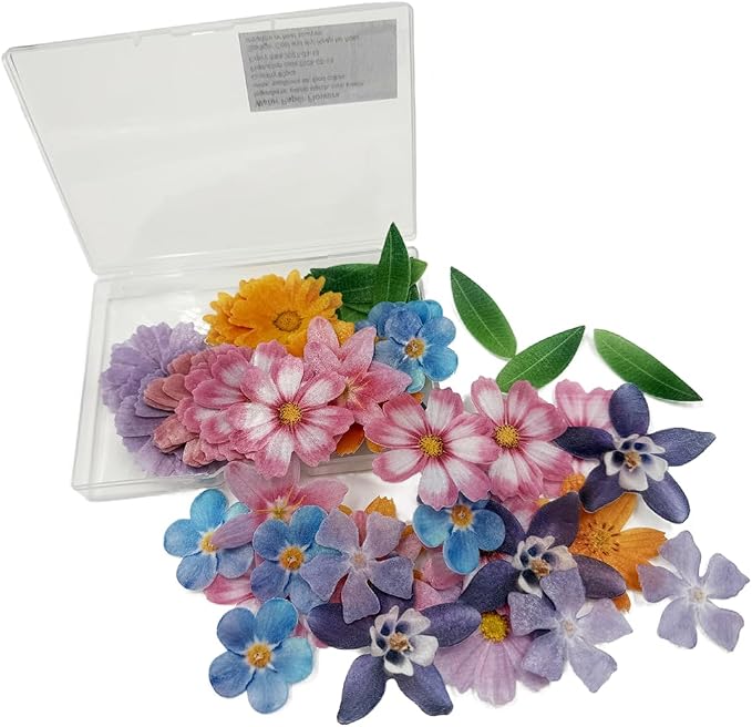 Set of 60 Edible Flowers & Leaf Cupcake Toppers Wedding Cake Party Food Decoration Mixed Size & Colour for Anniversary - Image 6