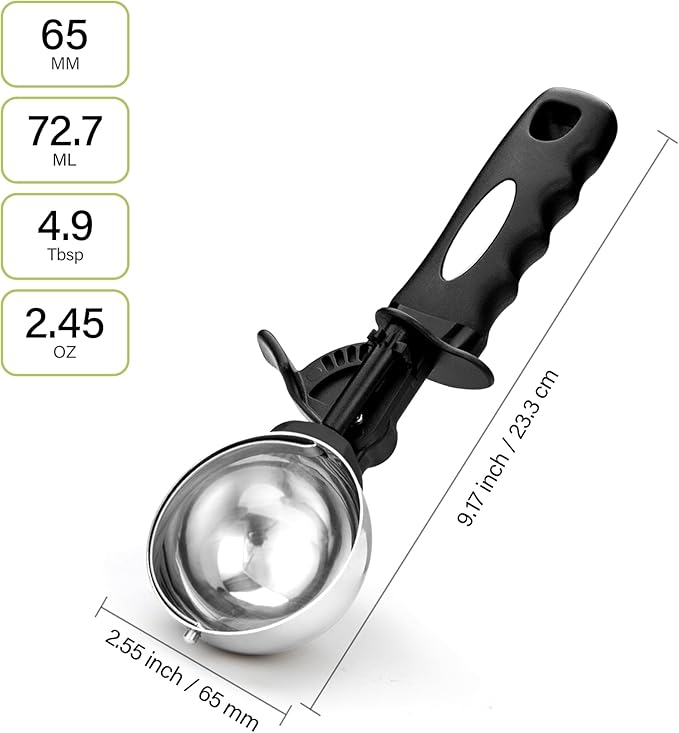 Ice Cream Scoop with Trigger, 4.9 Tbsp Cookie Scoop for Baking, 2.45 Oz Cookie dough Scooper, Large Ice Cream Scooper, Stainless Steel Portion Scoop,72.7 ML