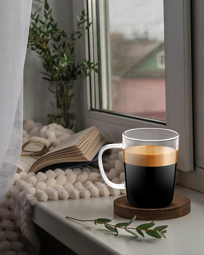 LUXU Glass Coffee Mugs, 17 oz Ice coffee cups,Large Beer Mugs Set of 4 | Everyday Drinkware,Water Glass,Glass Drink Tumblers,Bar Glassware,Borosilicate Glass Mugs with Handle for Hot/Cold Beverages - Image 5
