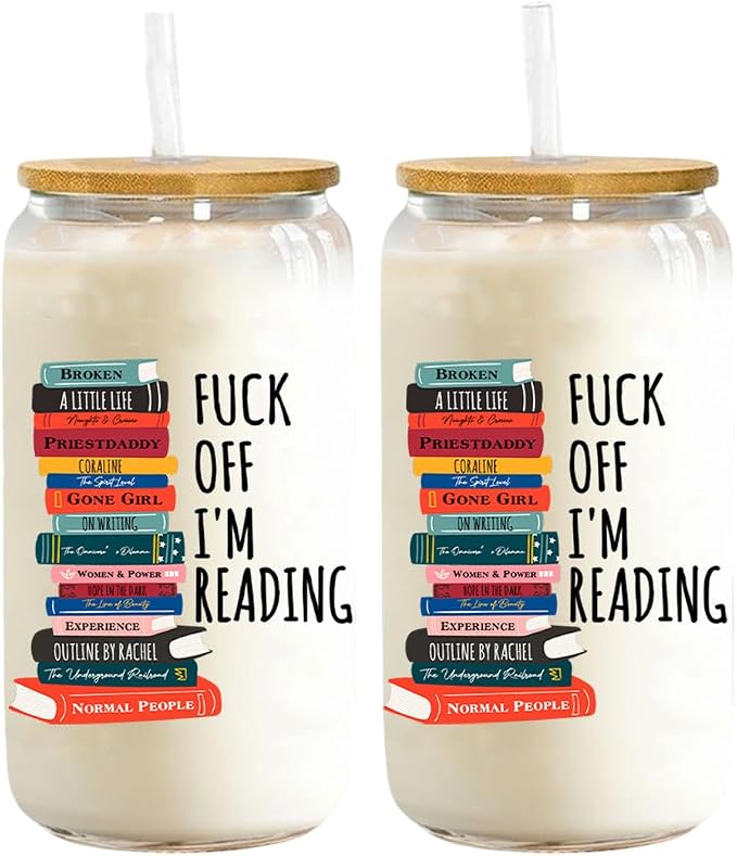 F- Off I'm Reading Funny Book Lovers - Personalized Clear Glass Cup Novelty Coffee Iced Tea Glassware Bookworm Aesthetic Drinkware by Unknown