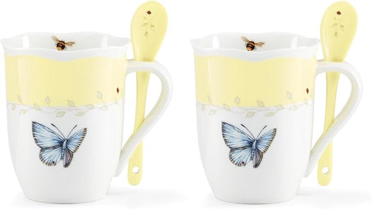 Lenox 897804 Butterfly Meadow Color Mugs With Spoons, Set Of 2, Yellow by Lenox