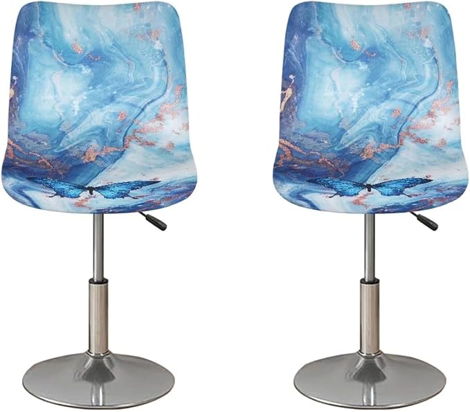Blue Marble Bar Stool Seat Covers, Set of 2 Barstool Slipcovers Counter Stool Chair Covers Dustproof Seat Protector Bar Seat Cover Washable Stool Covers by Sellikakes