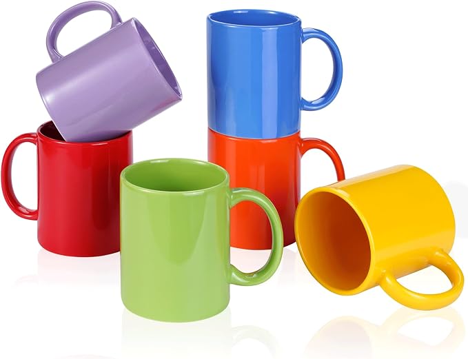 Multi-Coloured Ceramic Mugs Set of 6-11.2 oz / 330ml-Coffee Mugs-Cappuccino-Tea Cups- Hot Chocolate Cups (Warm color, Large) - Image 2