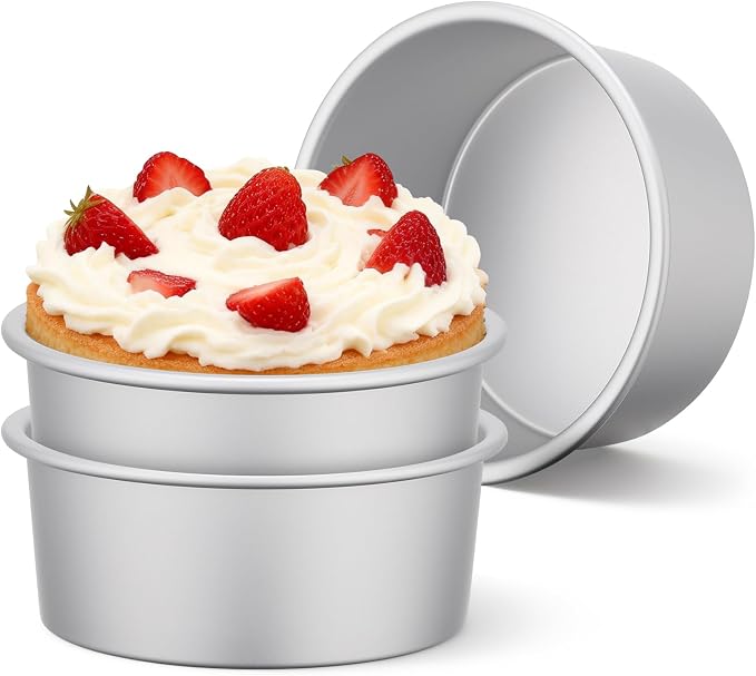 Beasea 6 Inch Cake Pans Set of 3, Aluminum Alloy Small Round Cake Pans for Birthday Wedding Party, Cheesecake Baking Tin Mold - Fixed Bottom by Beasea