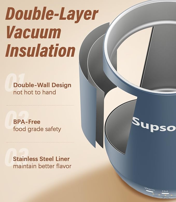 Supsonic - 16oz Self Heating Coffee Mug, Smart Heated Coffee Mug Faster Direct-Contact Heating Up to 149°F, Coffee Mug Warmer Set with Auto Shut-Off - Gifts for Men Women | S2 - Image 6