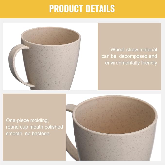 Zopeal 16 Pack Wheat Straw Plastic Coffee Cups Mugs 10 Oz Reusable Plastic Cup Mug with Handle Lightweight Microwavable Dishwasher Safe Unbreakable for Tea Milk Water Juice Coffee (Nordic Beige) - Image 2