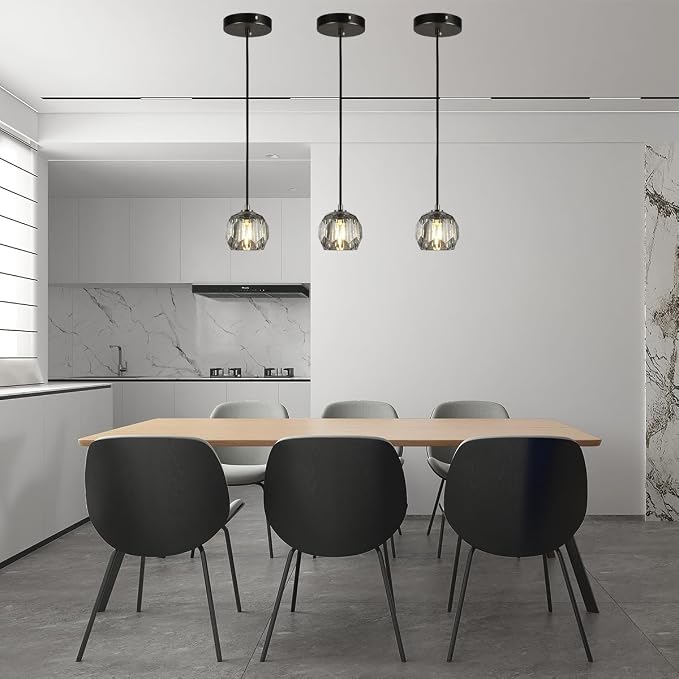 Crystal Pendant Light Fixture, Modern Black Pendant Light Kitchen Lighting, Small Crystal Pendant Island Hanging Light for Kitchen Dining Room - Image 4