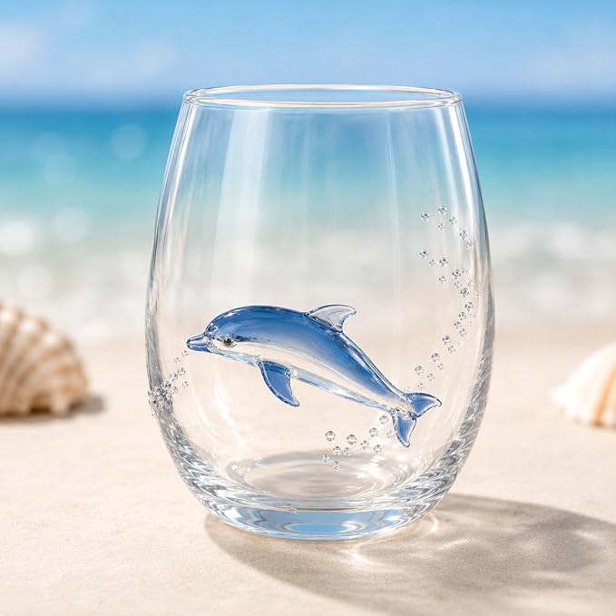 12oz Artisanal Blue Ringed Octopus Glassware, 3D Ocean Animal Artisan Glassware Collection For Fresher Sips, Coastal Elegance & Elevated Home Bar Vibes (Dolphin) by Unknown