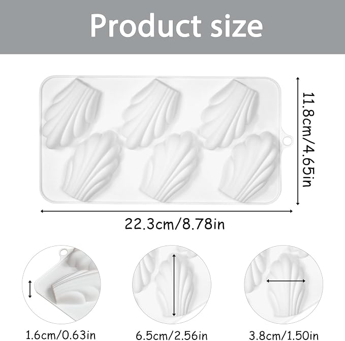 Silicone Madeleine Mold Pan Set of 2, Shell Shape Baking | 8-Cavity per Mold, 22.3 x 11.8 cm, Non-Stick Surface, For Chocolate & Cookies, Flexible Release - Image 2