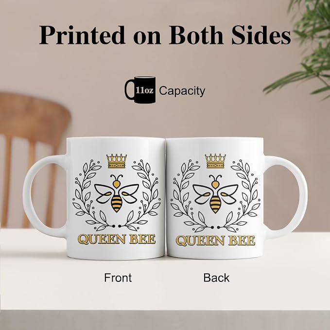 Queen Bee 11oz Double-Sided Ceramic Mug, Funny Beekeeper Mug for Women, Birthday Thank You Gifts for Bee Lover Boss Female Entrepreneur, New Business Owner Gifts, Employee Appreciation Present - Image 3