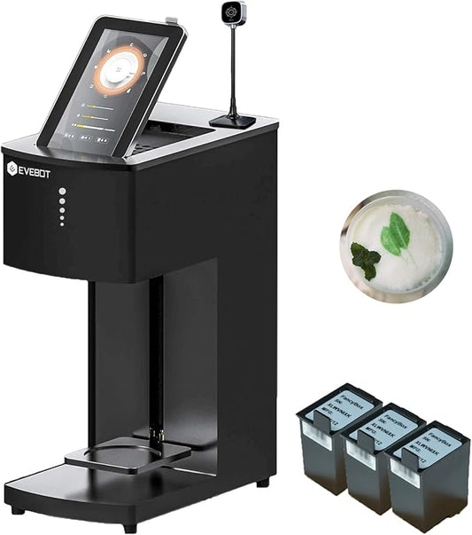 EVEBOT Mini Coffee Latte Art Machine– Mini Drink Art Machine for Custom Photos & Text on Coffee, Cocktails, Yogurt, Cakes & Cookies – Brown, Gold, Green