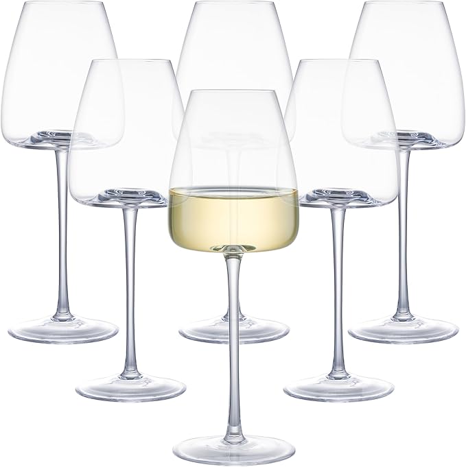 White Wine Glasses Set of 6, 15oz Crystal Wine Glasses for Red, White Wine, Long Stem Crystal Glasses with Unique Bottom Design, 440ml by iridisenti