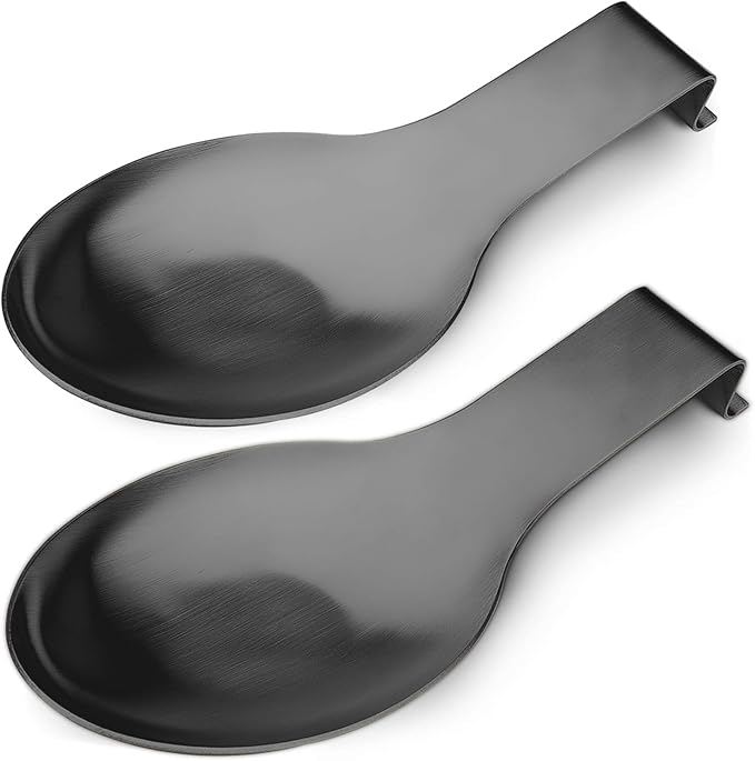 VanlonPro Stainless Steel Spoon Rest, Spatula Ladle Holder, Stainless Steel Utensil Spoon Rest Holder, Brushed Finish, Dishwasher Safe 9.8 x 3.7 Inch (Black 2PCS) by VanlonPro