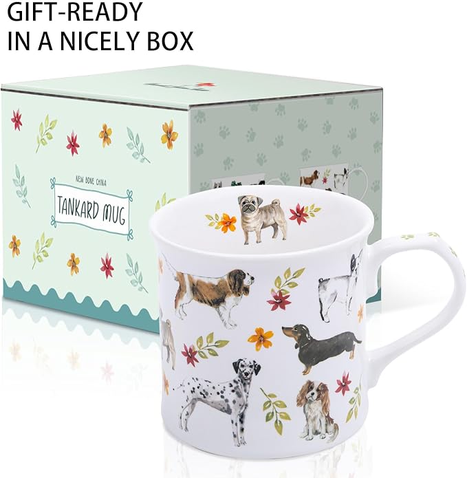 Cute Dog Coffee Mug, 12 oz Premium New Bone China Tankard Coffee Tea Mug, Holiday and Birthday Gift for Women, Dog Lovers, Dog Moms and Best Friends, Designed in England by Harvest Green Studio - Image 4