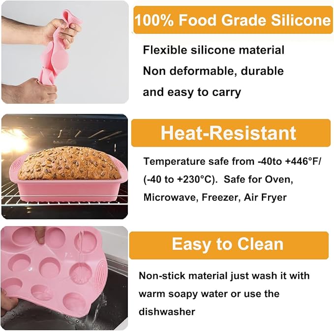 Nonstick Silicone Bakeware Set, 7pcs Baking Cake Pan, Economical BPA Free Heat Resistant Bakeware Suppliers Tools Kit with Silicone Brush for DIY Loaf Bread Cheesecake Pizza Cupcake Muffin