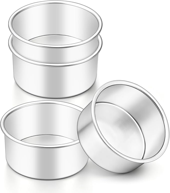 LIANYU 4 Inch Round Cake Pan Set, Mini Round Baking Pans of 4 | Stainless Steel Small Bakeware, Mirror Polished, Ideal for Layer Wedding Party Birthday Cake, Oven & Dishwasher Safe by LIANYU