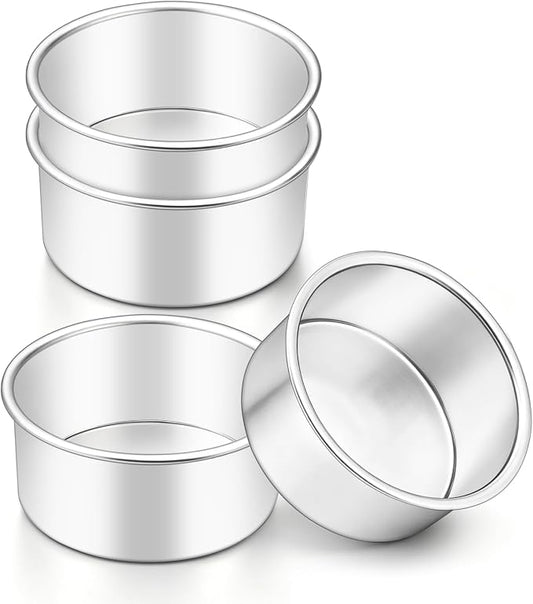 LIANYU 4 Inch Round Cake Pan Set, Mini Round Baking Pans of 4 | Stainless Steel Small Bakeware, Mirror Polished, Ideal for Layer Wedding Party Birthday Cake, Oven & Dishwasher Safe by LIANYU