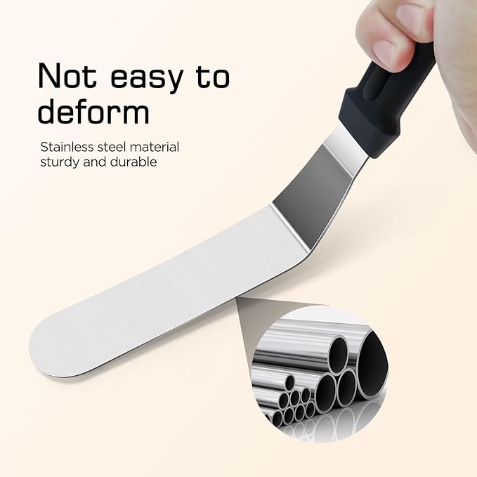 3 Black 6 8 & 10 Inch Stainless Steel Icing Spatulas - Offset Spatula for Cake, Butter, and Cake Flour - Durable Metal Spatula for Baking Enthusiasts, Use for Home, Kitchen or Bakery