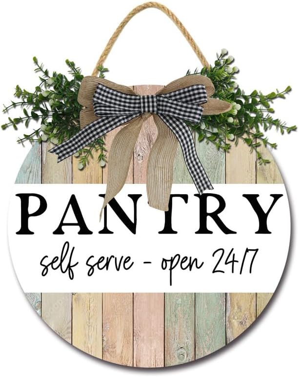 Pantry Sign Home Decor Round Wood Sign Plaque 12 Inches Kitchen Hanging Wall Art Rustic Wood Hanging Wall Decor - Vintage Farmhouse Sign for Kitchen or Dining Room by Sokomurg