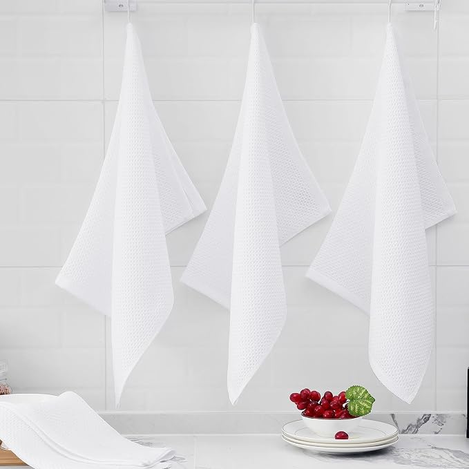 Homaxy 100% Cotton Oversized Waffle Weave Kitchen Towels 4-Pack, White | 20 x 28 Inches, Ultra Soft Absorbent Dish Towels, Quick Drying Large Cleaning Towels - Image 6