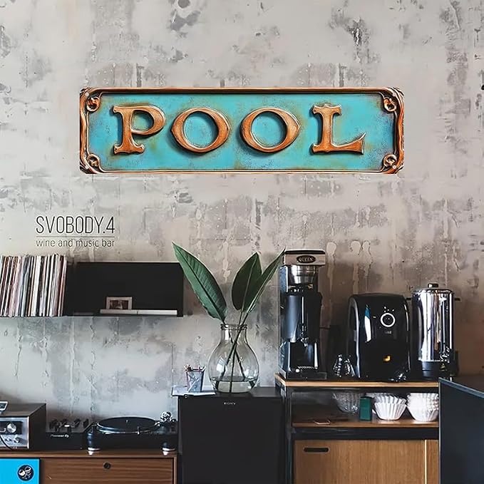 Bar Sign Bar Gifts Vintage Metal Wall Decor Sign"POOL" Street Sign Funny Man Cave Decor Accessories for Home, Bar, Bathroom, Bedroom Unique Retro Tin Signs for Outdoor 4 X 16 inches - Image 3
