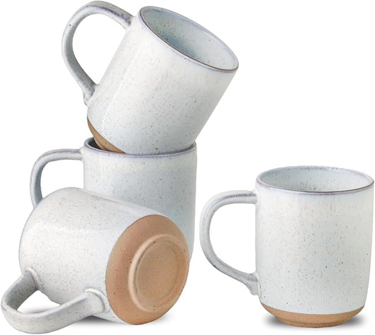 HASENSE Ceramic Coffee Mugs Set of 4, 14 oz Stoneware Coffee Cups with Handle and Speckle for Latte, Cappuccino, Cocoa, Tea and Milk, Microwave and Dishwasher Safe Cups for Men Women, Bluish White by Hasense