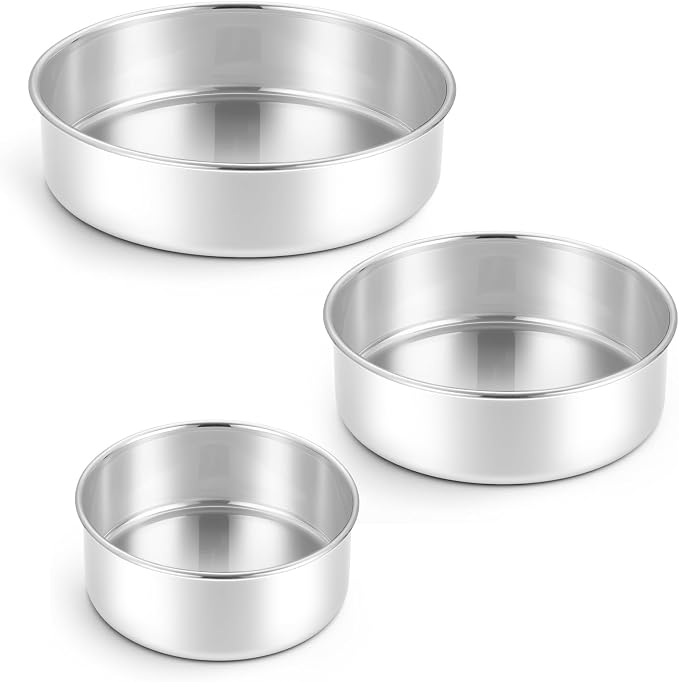 Leonyo 4-6-8 Inch Round Cake Pans Set of 3, Molds Tin for Baking, 2In Deep | Bake a multi-layer cake — perfect for celebrating weddings, birthdays, housewarmings, and graduations by Leonyo
