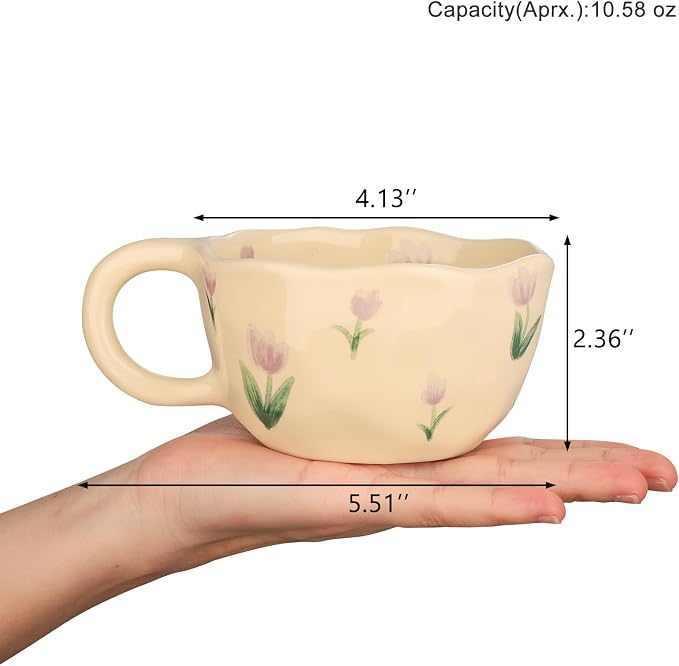 VanEnjoy Ceramic Cup, Cute Coffee Mug, Strawberry Mug, Aesthetic Coffee Mug, Retro Flower Mug, Ceramic Tea, 10oz/300ml for Tea Coffee, Milk and Oatmeal - Image 2