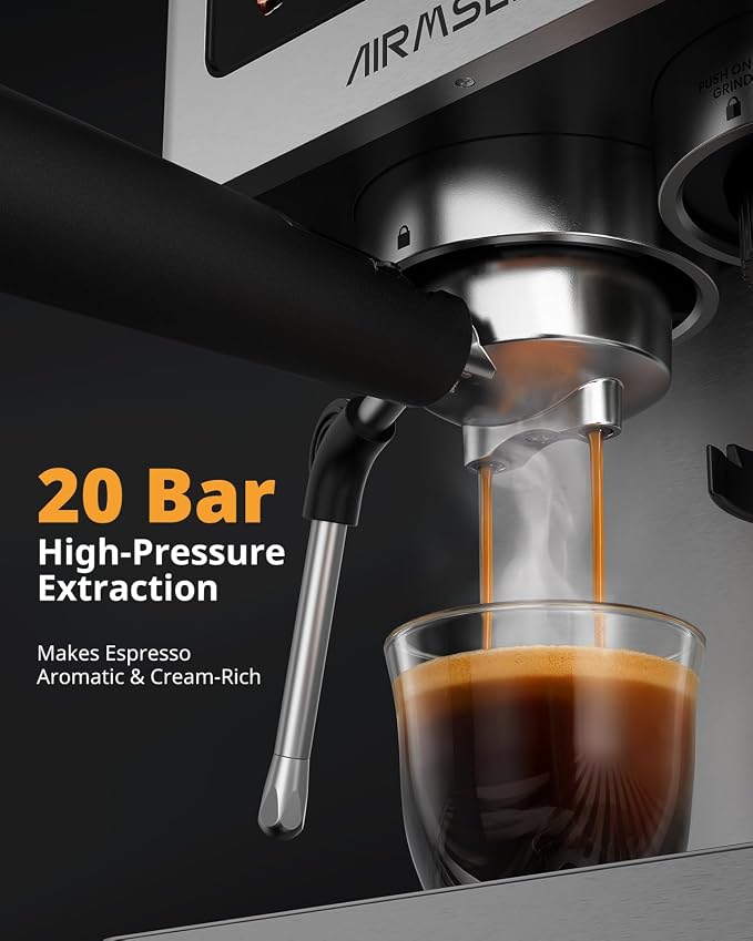 AIRMSEN Espresso Machines with Burr Grinder, 20 Bar, Milk Frother Steam Wand, Stainless Steel Coffee Maker for Home - Cappuccino Latte & ​​Cold Brew​​ Iced Coffee Maker & Americano - Image 5