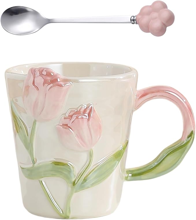 Espresso Cup11.8oz Funny Ceramic Coffee Mug for Women, Handmade Cute Tea Cup, Unique Gift for Mom Wife Best Friend, Home Office Use, Pink by Unknown