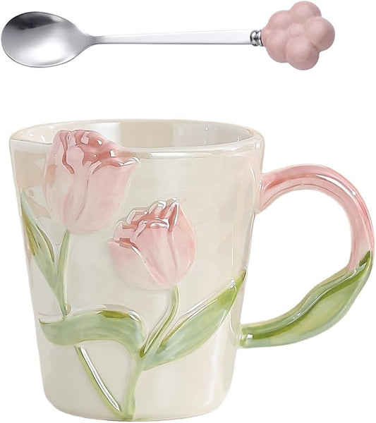 Espresso Cup11.8oz Funny Ceramic Coffee Mug for Women, Handmade Cute Tea Cup, Unique Gift for Mom Wife Best Friend, Home Office Use, Pink by Unknown