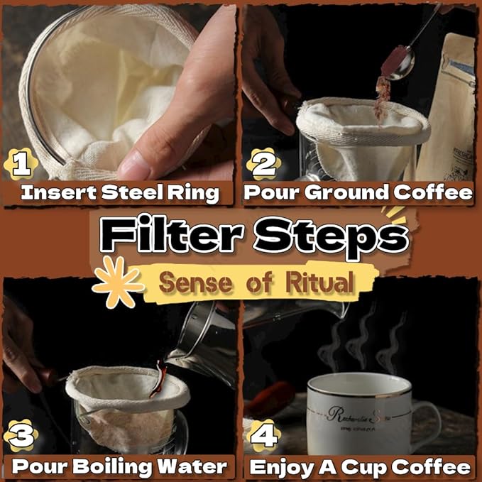 Cloth Coffee Filter More Sense of Ritual Handmade Coffee Filter Preferred Washable Reusable Flannel Cloth Coffee Sock with Wooden Handle Strainer with Wood Handle for Coffee Lover Home Office Use