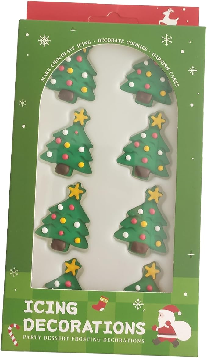 Edible Christmas Themed Sugar cake decorations, Christmas Tree cupcake toppers, perfect Icing Cookies decro for Gingerbread House, Cupcakes, Cake, Macaron, Cookies, and Cakecicles by Clonynix