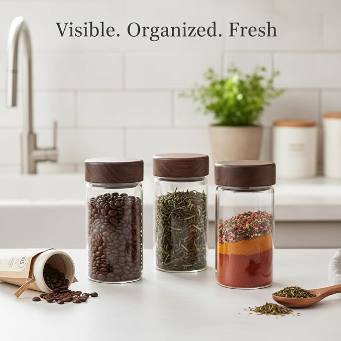 Clear Glass Storage Jar with Acacia Wood Lid - Kitchen Canister for Pantry Organization, Countertop Display, and Dry Food Storage - Image 3