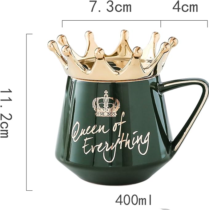 Arawat Queen of Everything Mug with Lid Sweet Black Mug with Crown Coffee 12 oz Mug Gift with Spoon & Coaster Ceramic Tea Mug Birthday Gift for Women Mom Girlfriend Valentine's Day Gifts for Women Man - Image 4